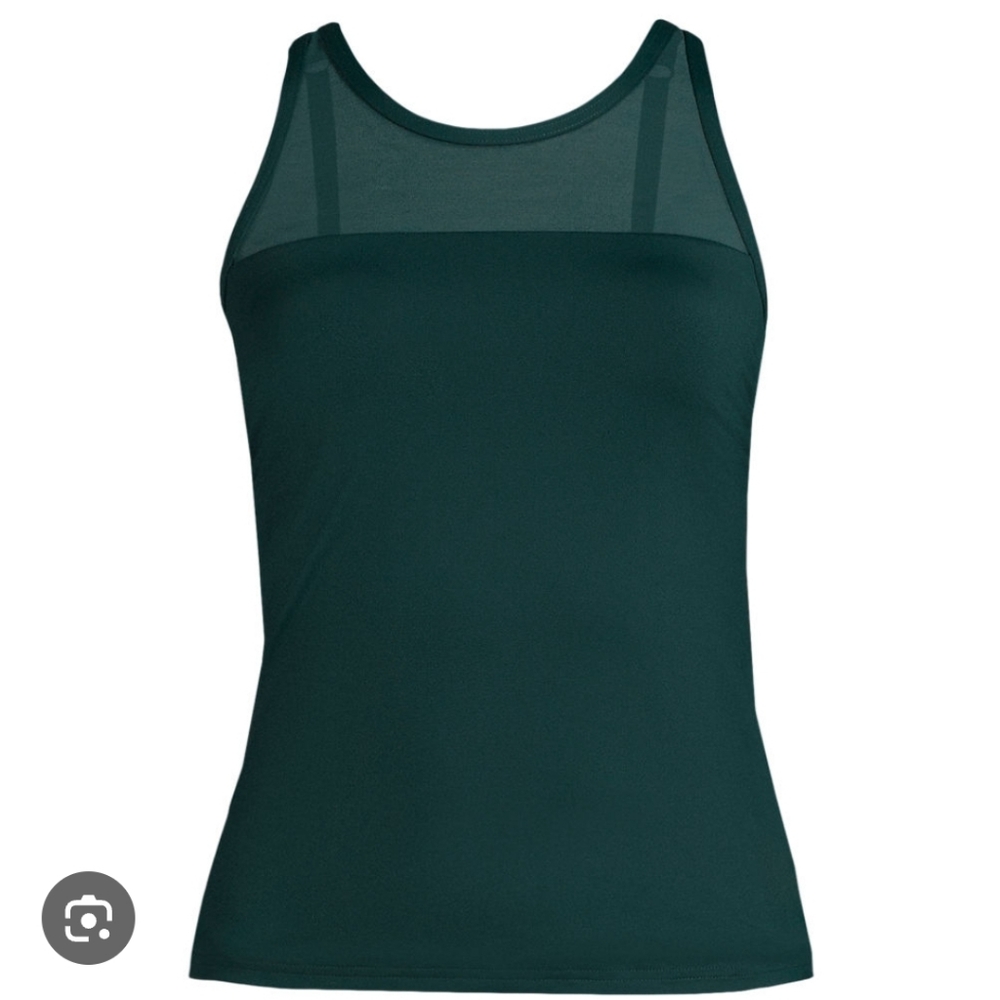 NWT Lands' End Emerald Green Mesh Front‎ Tankini Top, Size 4 Long